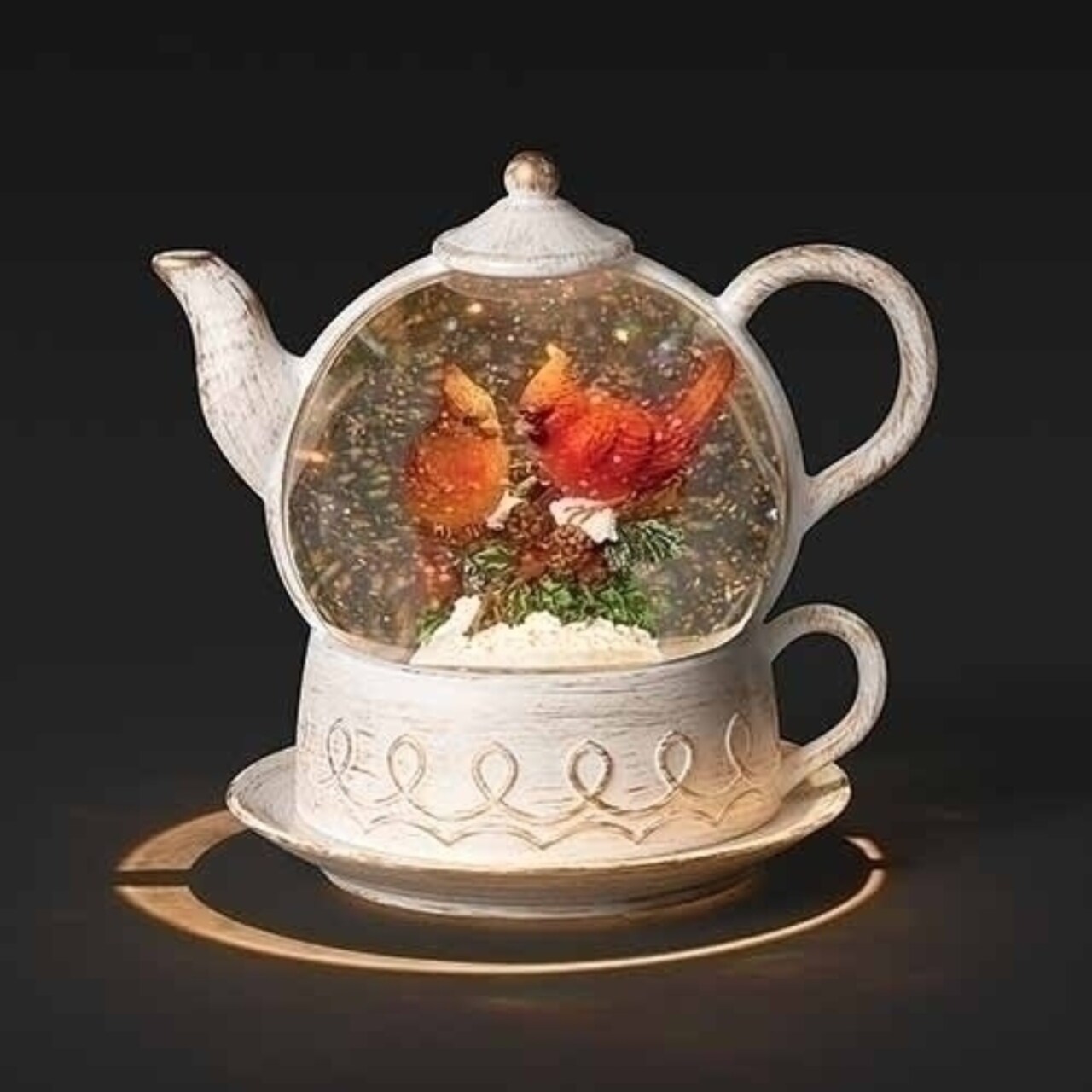 Roman 8" LED Lighted Cardinal Christmas Snow Globe Teapot